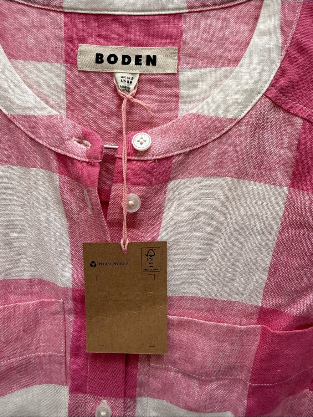 Boden Pink and White Gingham Button-Front Dress with Tie - Picture 2 of 4